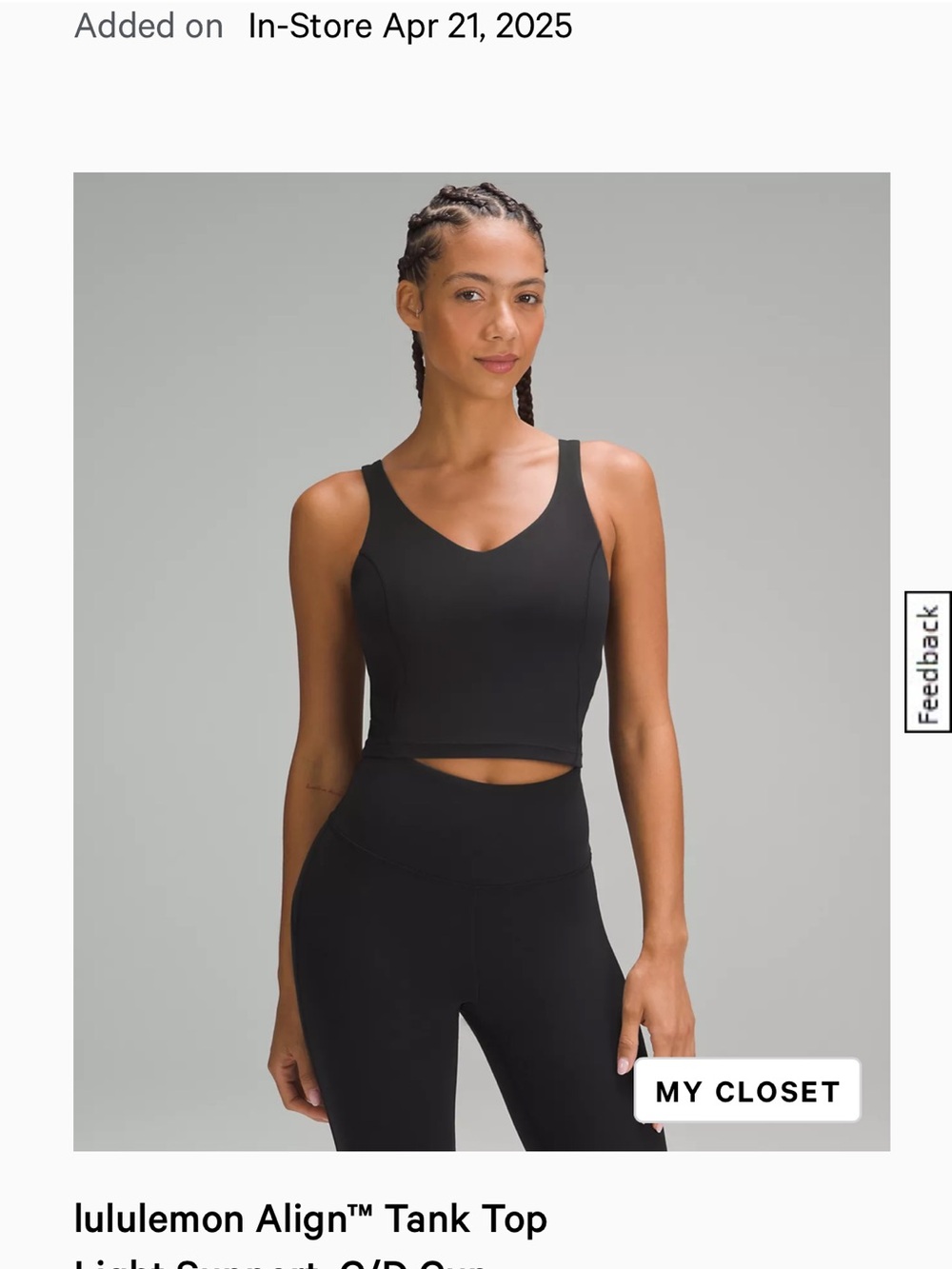 lululemon athletica Black V-Neck Cropped Tank Top
